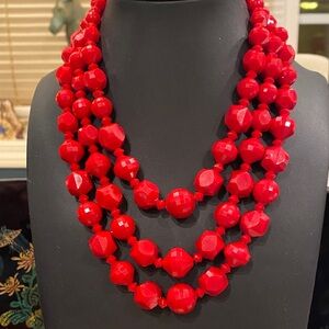 Western Germany Bold Red Multi-Strand Beaded Necklace - Women Jewelry